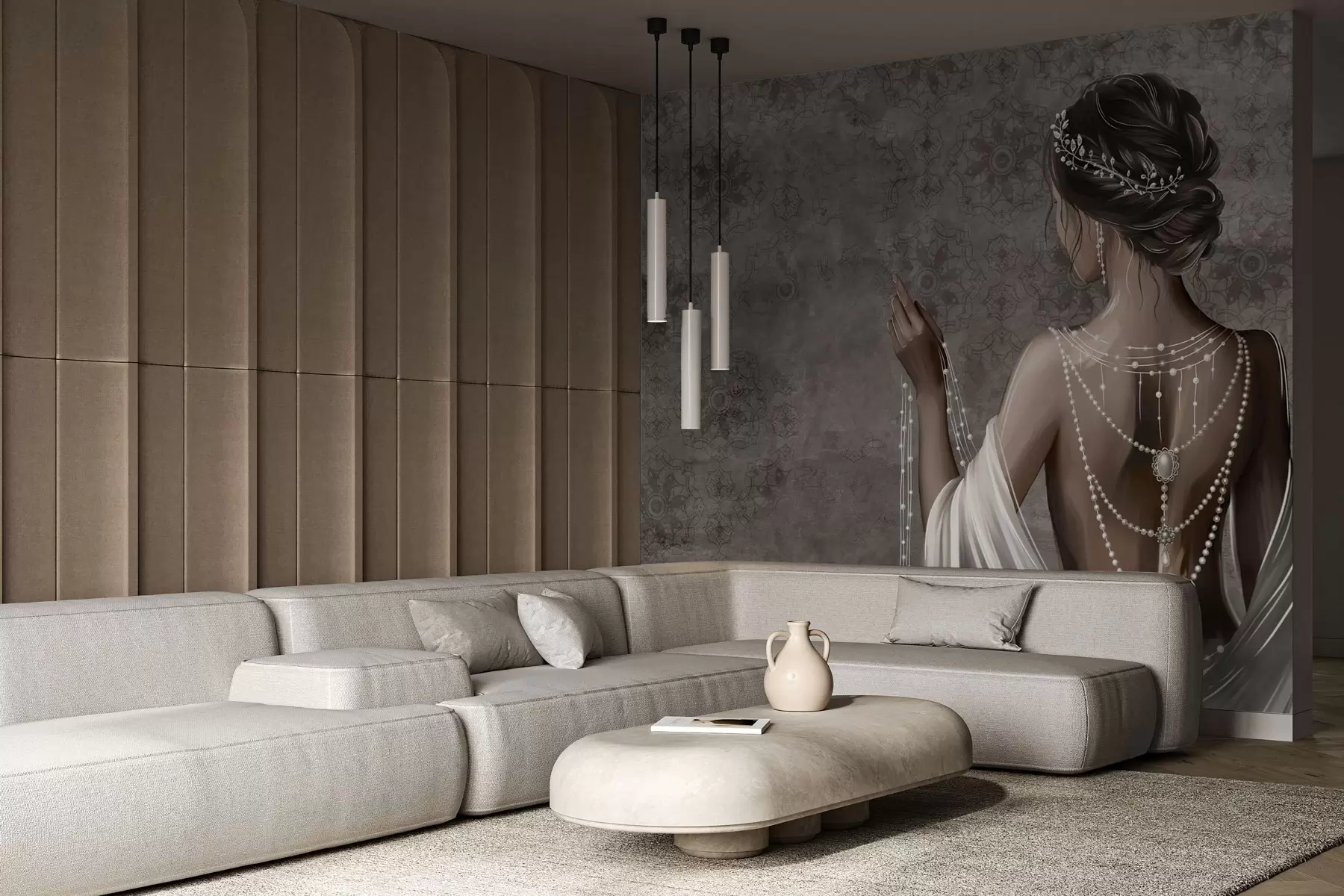 Fototapetai Moteris, matoma iš nugaros, su perlų vėriniais, pilkos spalvos akmens rašto fonas w04854 - Uwalls.lt Fototapetai Moteris, matoma iš nugaros, su perlų vėriniais, pilkos spalvos akmens rašto fonas w04854