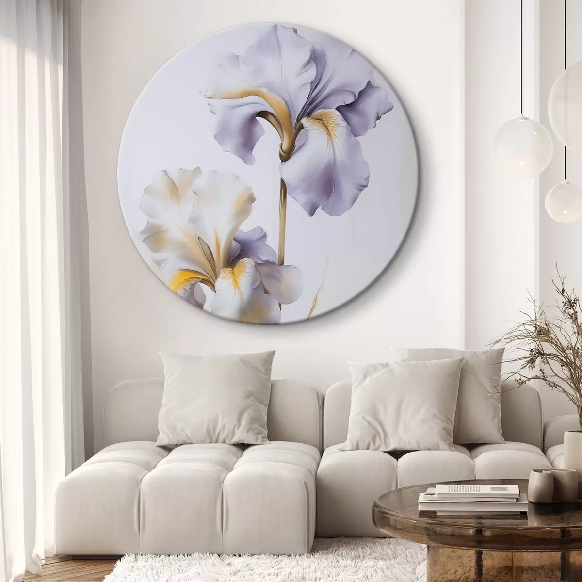 Apvalūs paveikslai Irises  imitacinis tapyba r46440 Apvalūs paveikslai Irises  imitacinis tapyba r46440