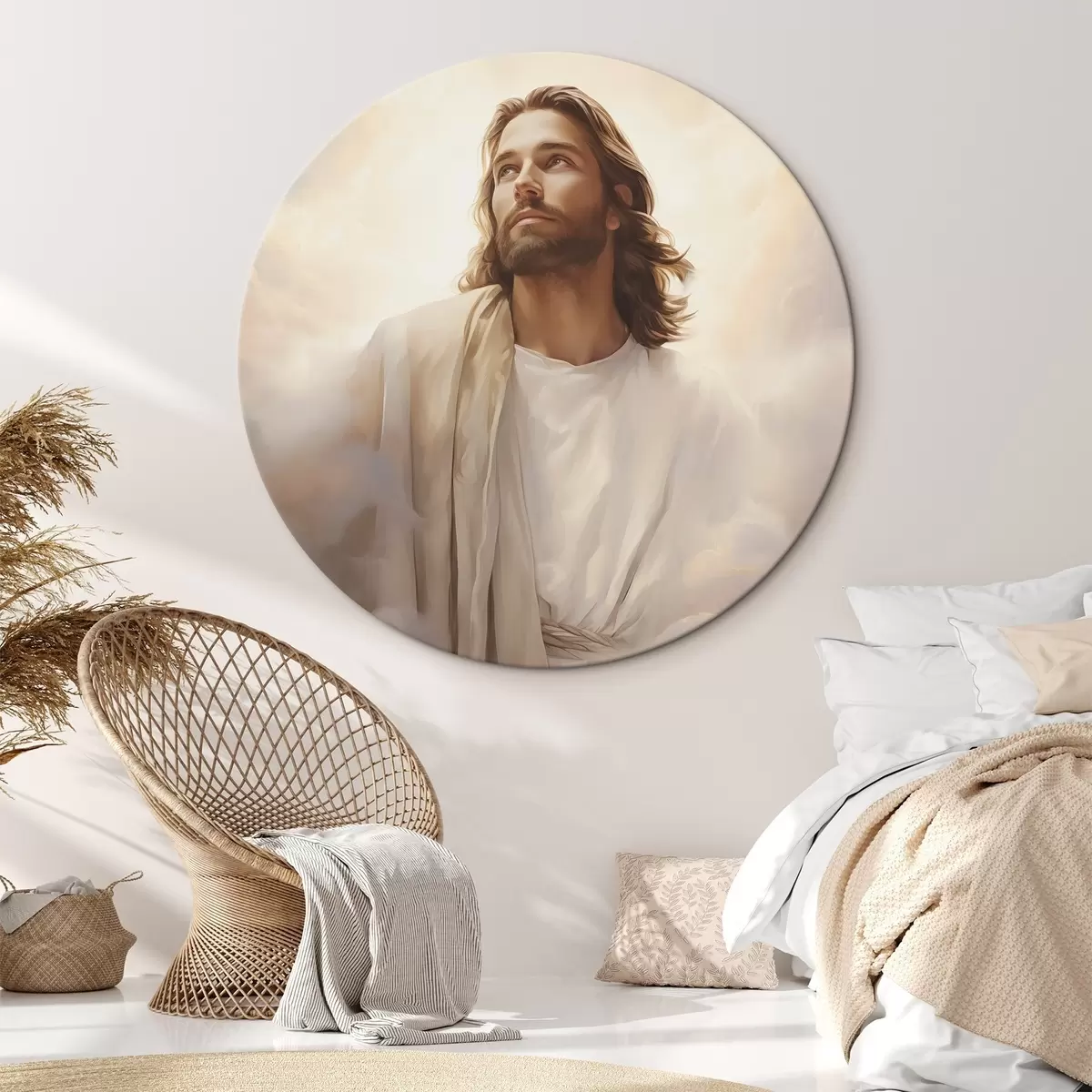 Apvalūs paveikslai Jėzus tarp debesų r46445 Apvalūs paveikslai Jėzus tarp debesų r46445