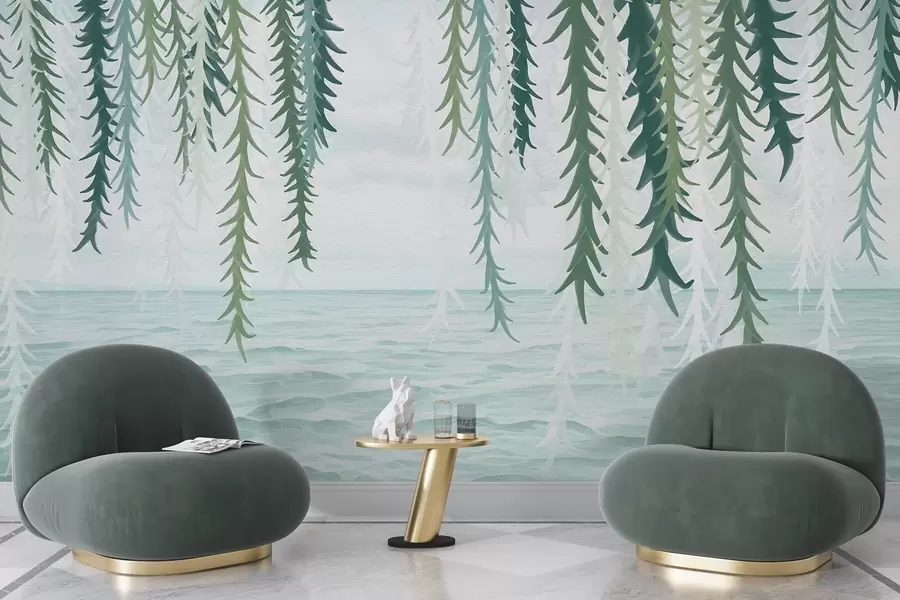 Fototapetai Subtilūs vynmedžiai, kabančios virš vandens, akvarelės stiliumi w04830