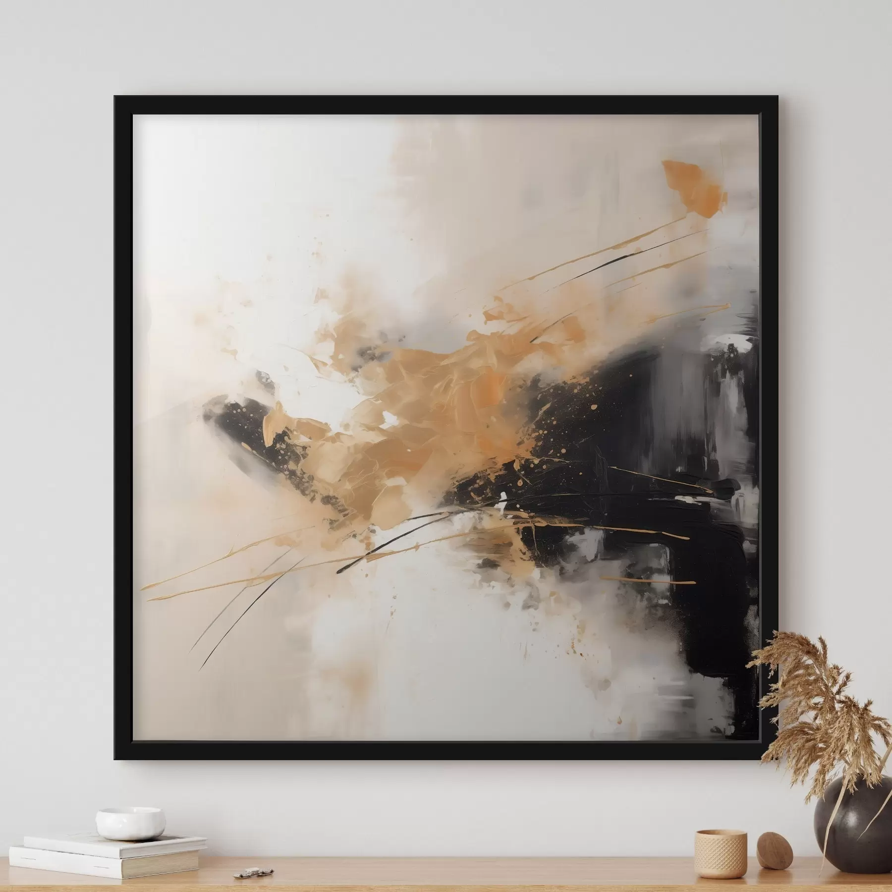 Fototapetai Oranžinės ir juodos linijos, moderni abstrakcija f46327