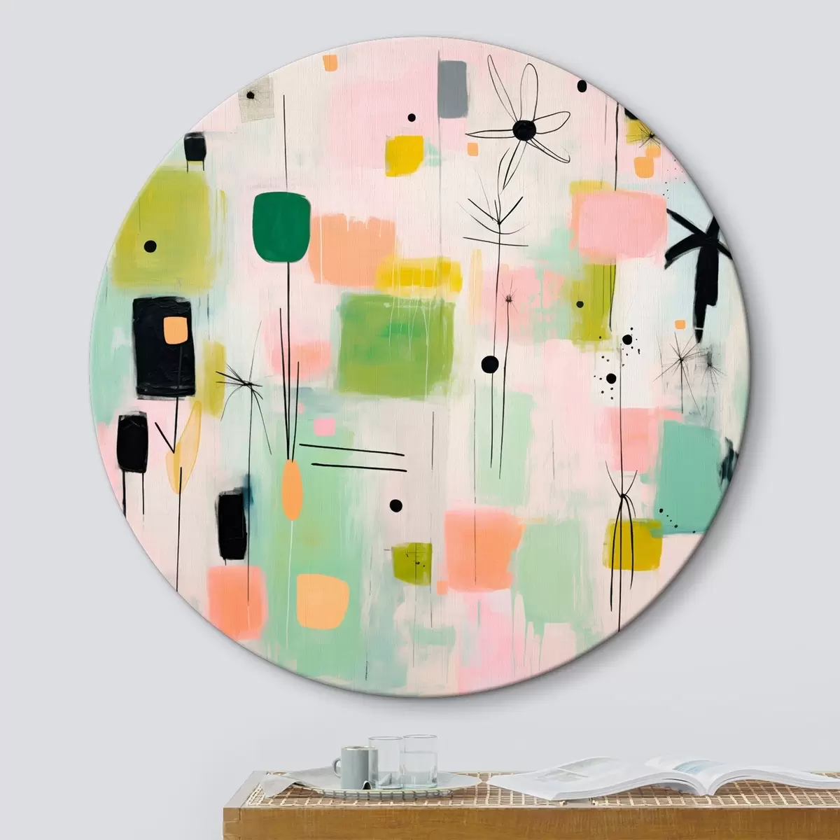 Apvalūs paveikslai Abstrakčios gėlės, lengva kompozicija aliejaus stiliumi r46325 Apvalūs paveikslai Abstrakčios gėlės, lengva kompozicija aliejaus stiliumi r46325