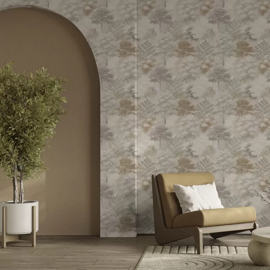 Fototapetai Švelnus miškas rūke, švelnūs smėlio-pilkos spalvos atspalviai a00785