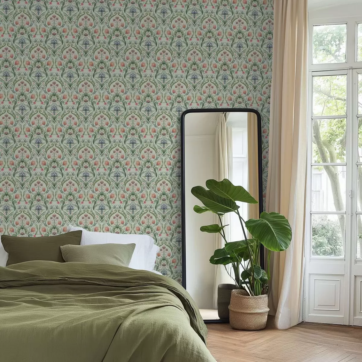 Fototapetai Simetriškas gėlių ornamentas, mėtų-kreminė spalvų paletė a00827v1