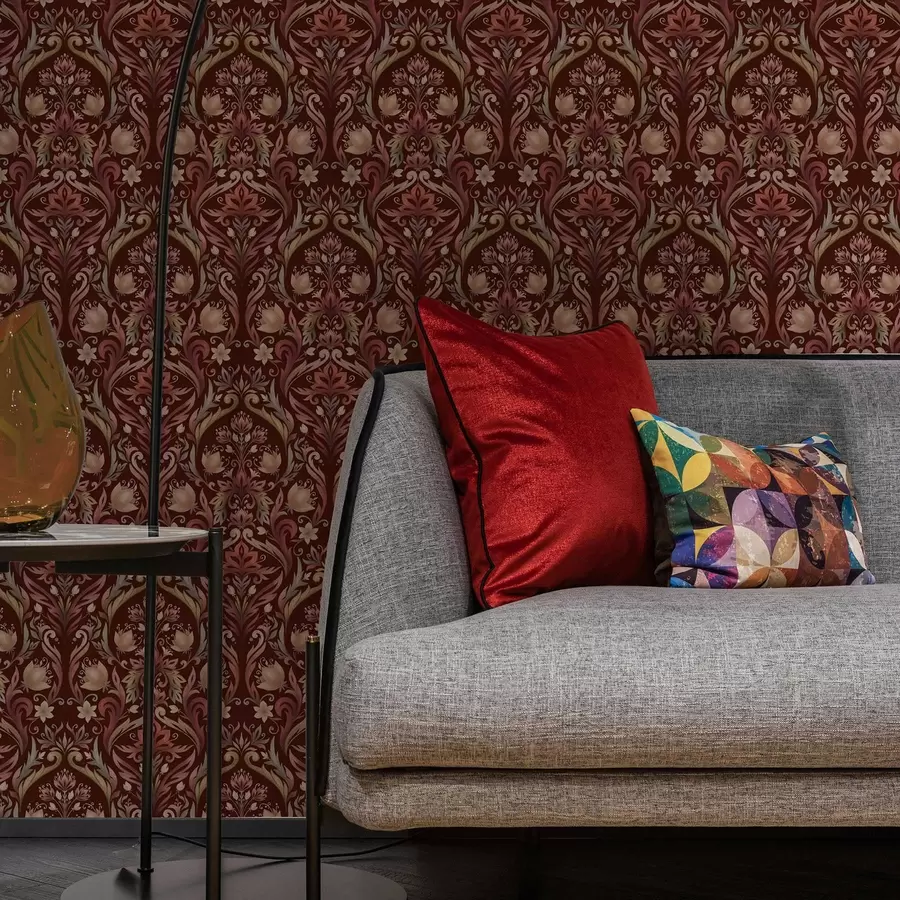 Fototapetai Tulpių ornamentas, sodrus bordo fonas a00827v2