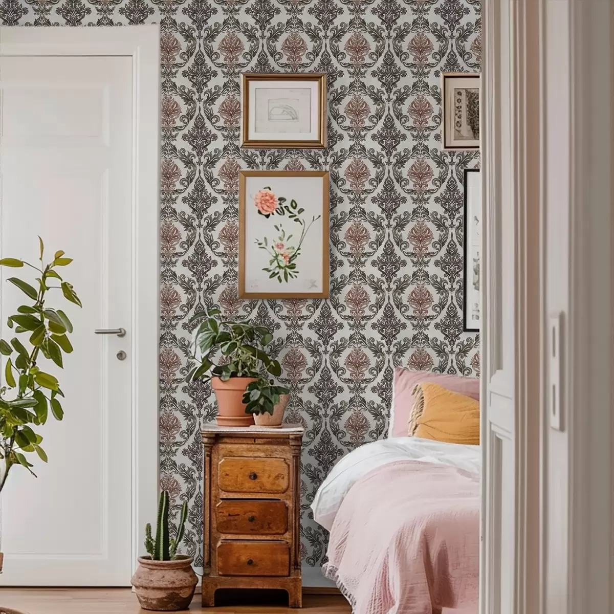 Fototapetai Damaskas su vario rudos spalvos akcentais ant šviesaus fono a00828v4