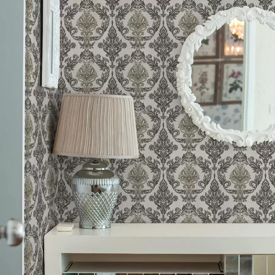 Fototapetai Damaskas ant šviesaus fono, alyvuogių bronzos akcentai a00828v6