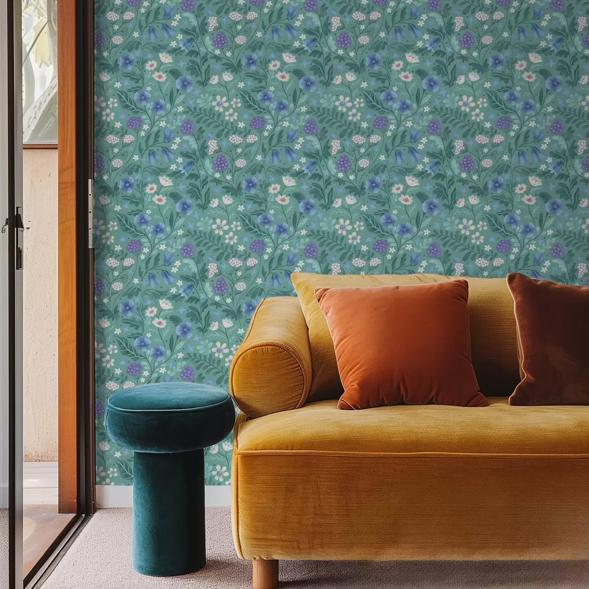 Fototapetai Laukinės gėlės ir uogos ant švelnaus mėtų fono a00849