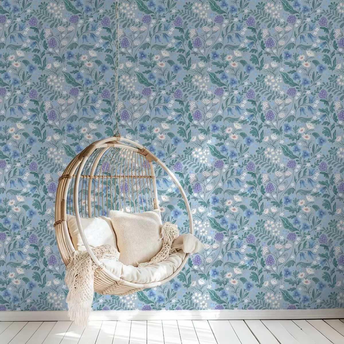 Fototapetai Laukinės gėlės ir uogos ant pilkai mėlyno fono a00849v1