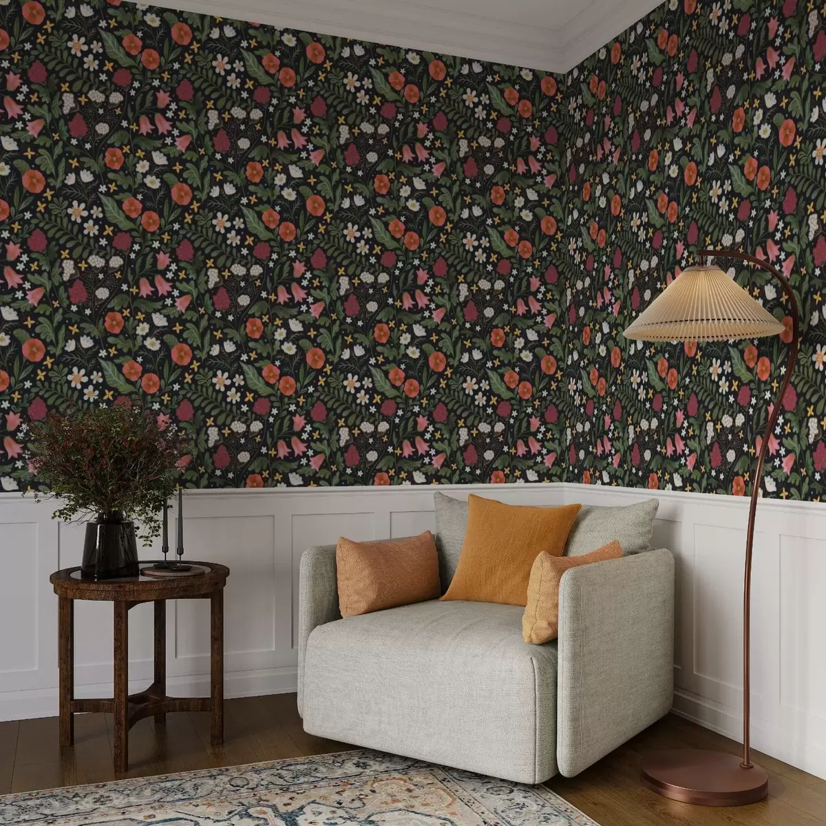 Fototapetai Laukinės gėlės ir uogos ant tamsiai juodo fono a00849v3