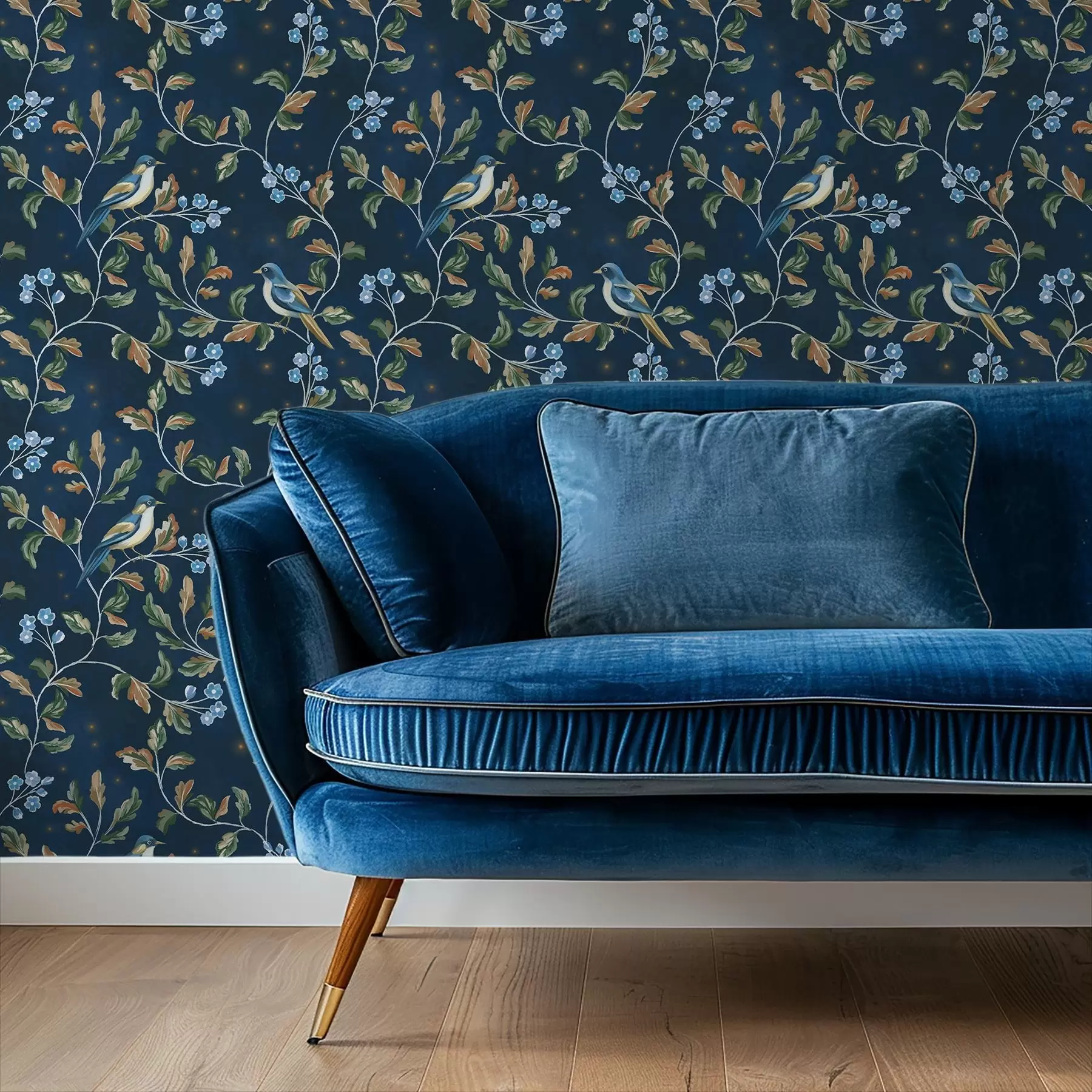 Fototapetai Kūgeliai ant šakų, nakties mėlynas fonas su kibirkštimis a00858