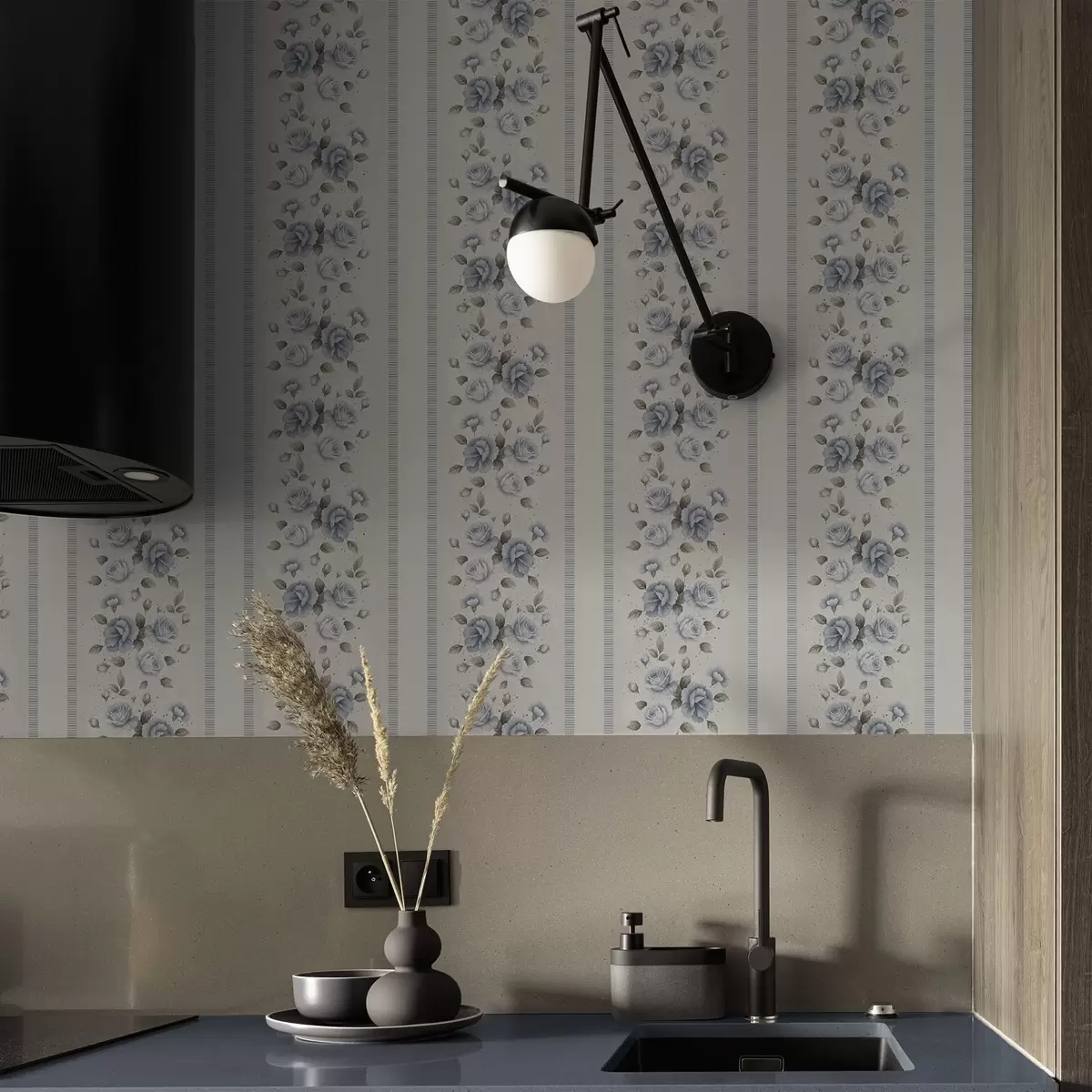 Fototapetai Mėlynos rožės vertikaliomis juostomis ant šviesaus fono a00860