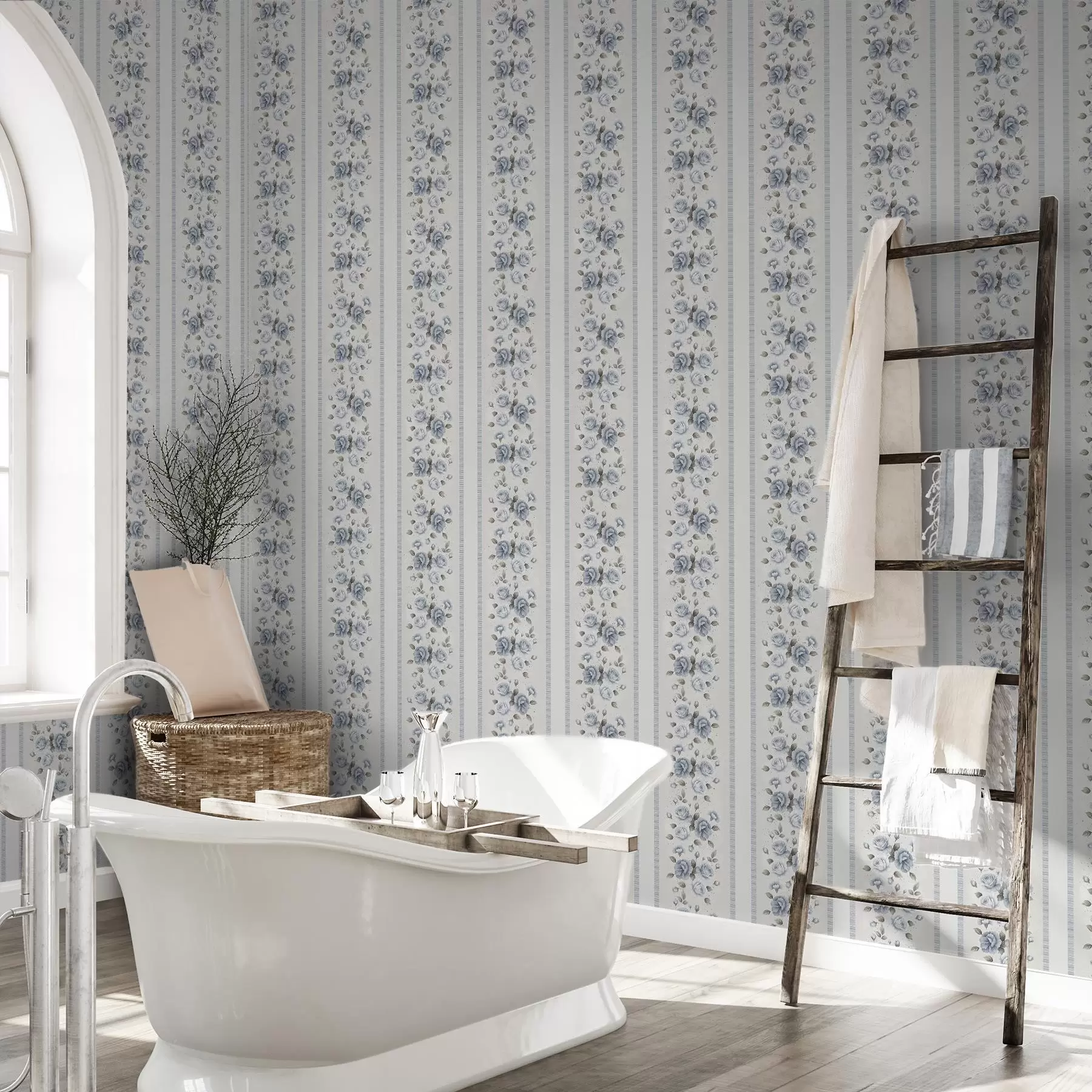 Fototapetai Mėlynos rožės vertikaliomis juostomis ant šviesaus fono a00860