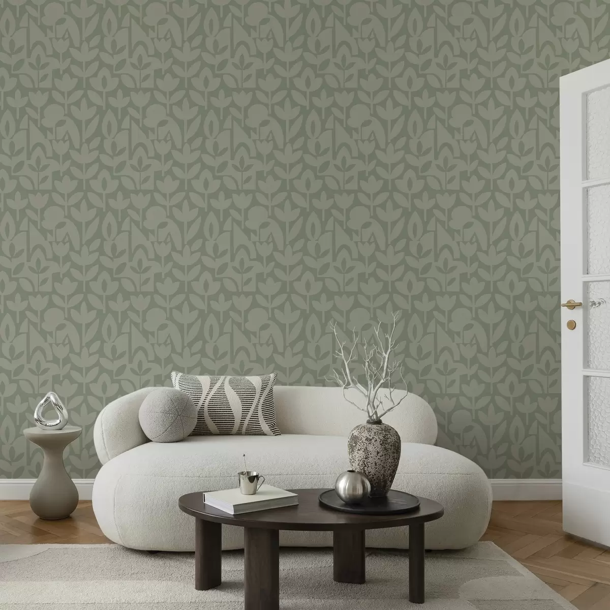 Fototapetai Geometriniai gėlių siluetai švelnios šalavijos spalvos a00875v1