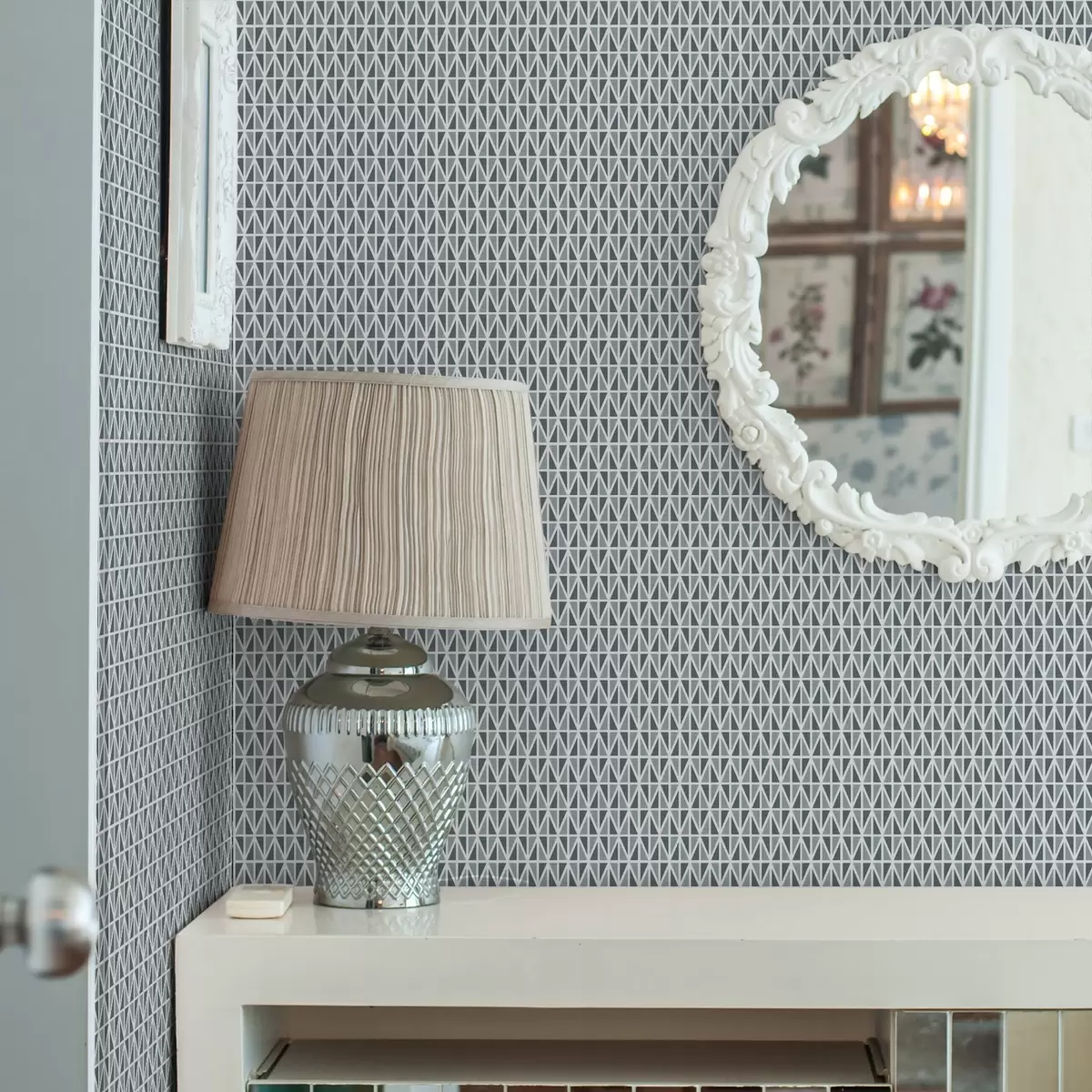 Fototapetai Subtilus baltas deimantų tinklelis ant prislopintos žalios spalvos fono a00903