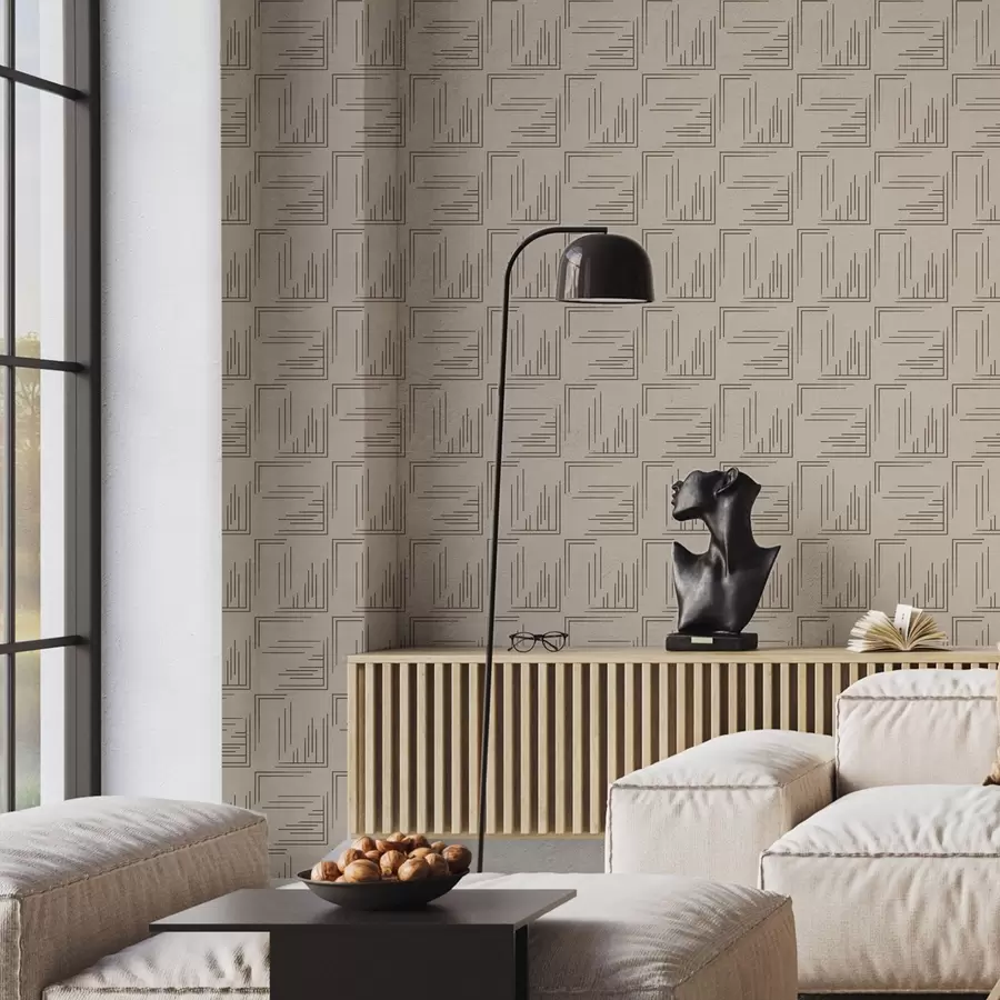 Fototapetai Didelės kakavos kampinės kvadratinės formos su įvairiais linijų užpildais, smėlio spalvos a00913