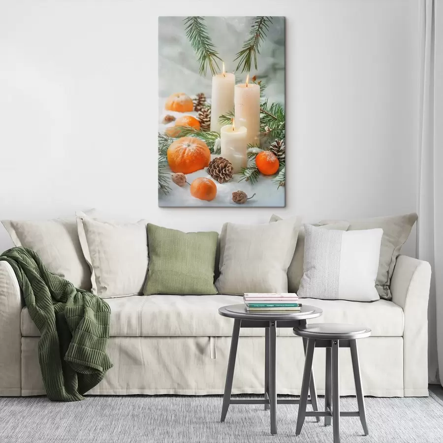 Paveikslėlis Žvakės, mandarinai ir pušų kankorėžiai s46615
