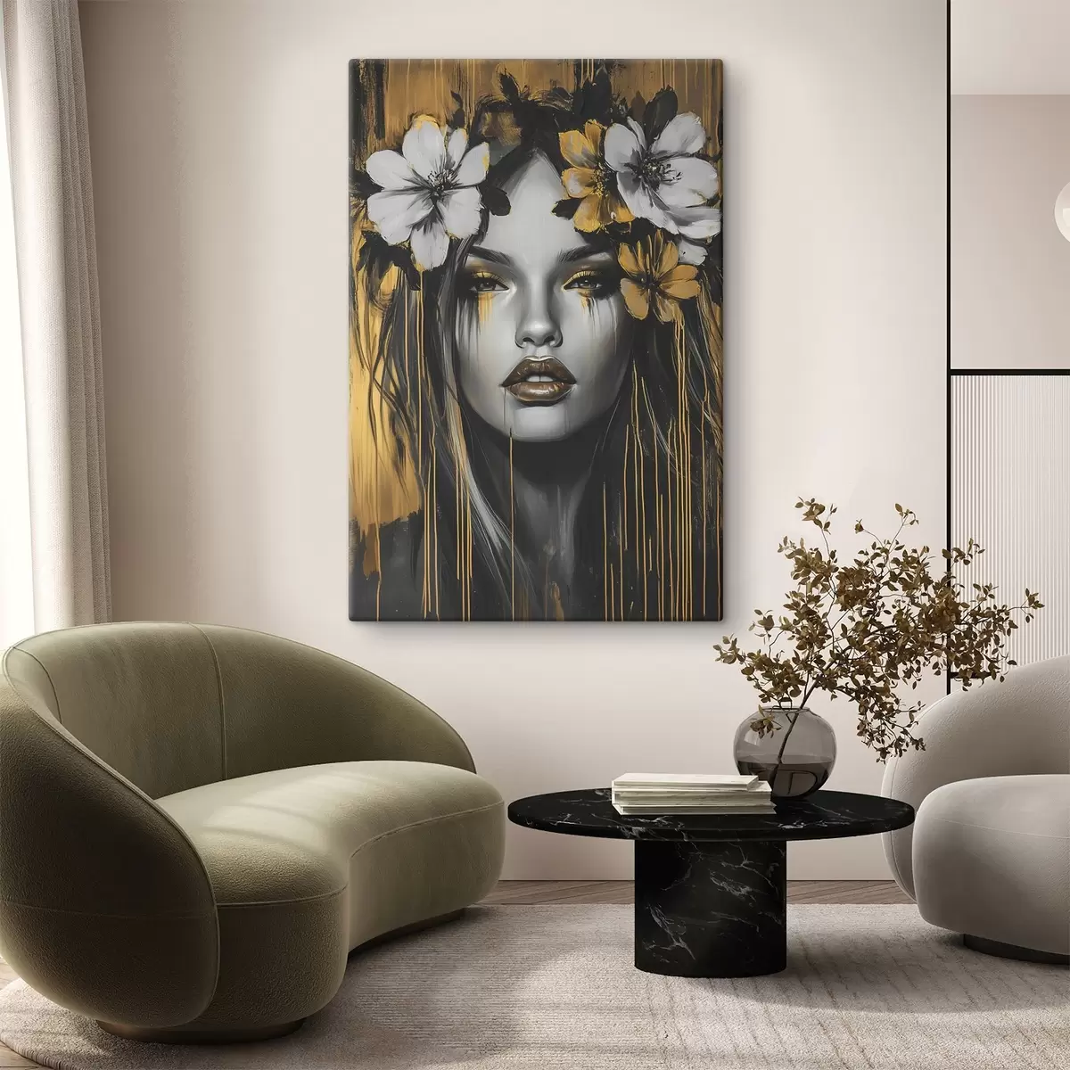 Paveikslėlis Abstraktus moters portretas su gėlėmis s46454