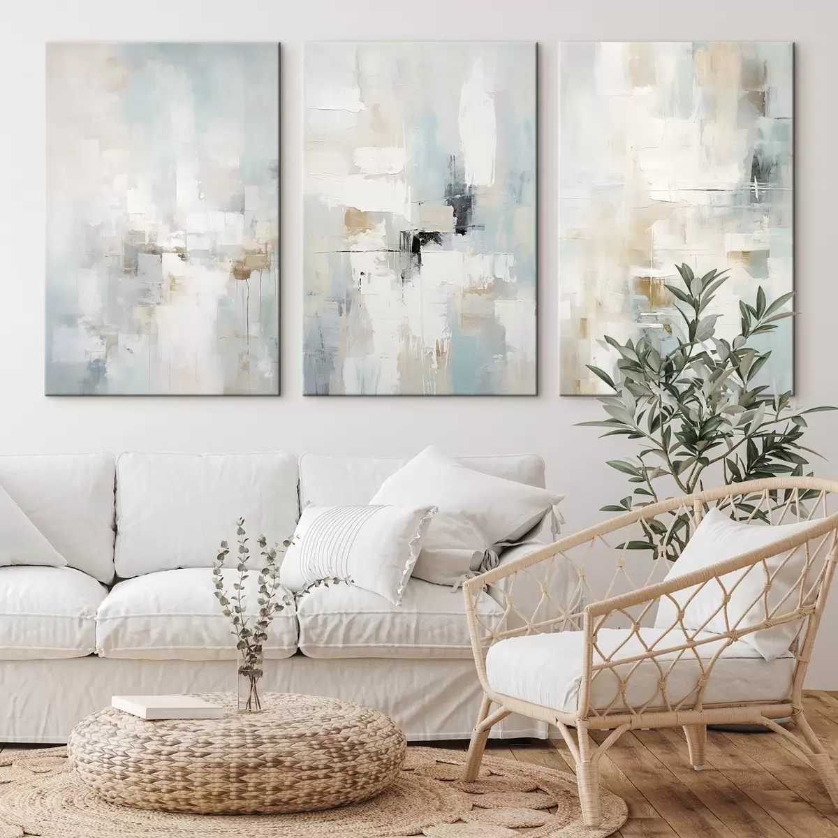 Paveikslėlis Erdvi abstrakti paletė: balta, smėlio spalva ir šviesiai mėlyna m00966