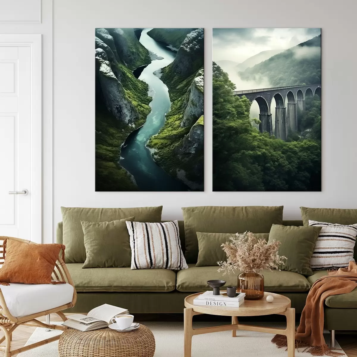 Paveikslėlis Oro upės kanjonas ir rūko apgaubtas viadukas žaliuose kalnuose m00967