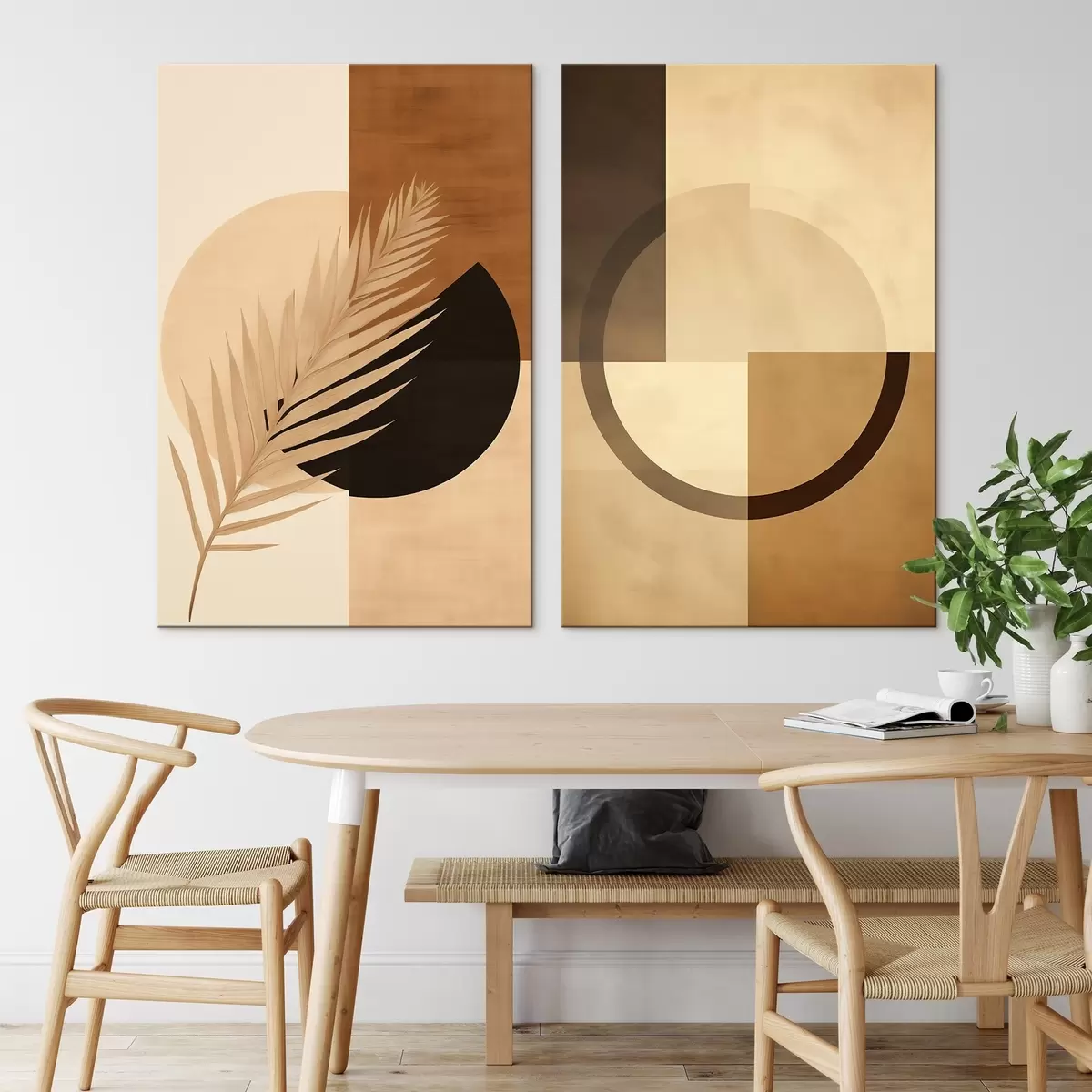 Paveikslėlis Terakota ir smėlio spalvos geometrinis raštas su palmių lapų motyvu m00968