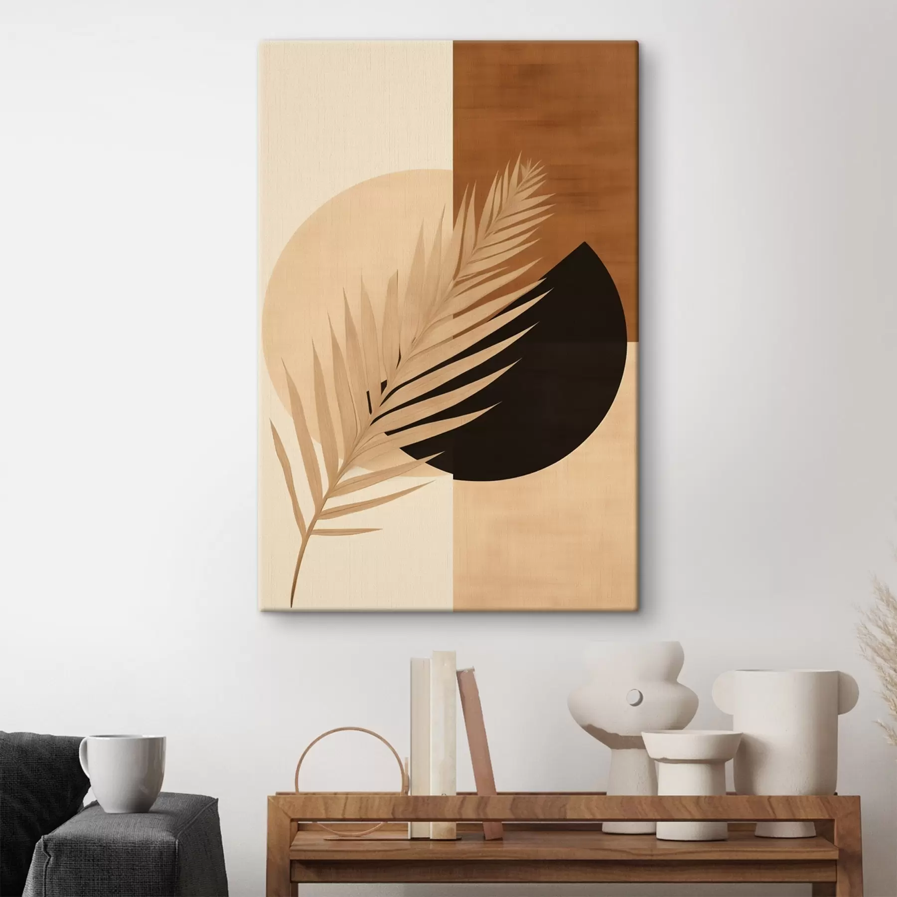 Paveikslėlis Palmių lapai ant terakotos ir kreminės geometrijos s46490