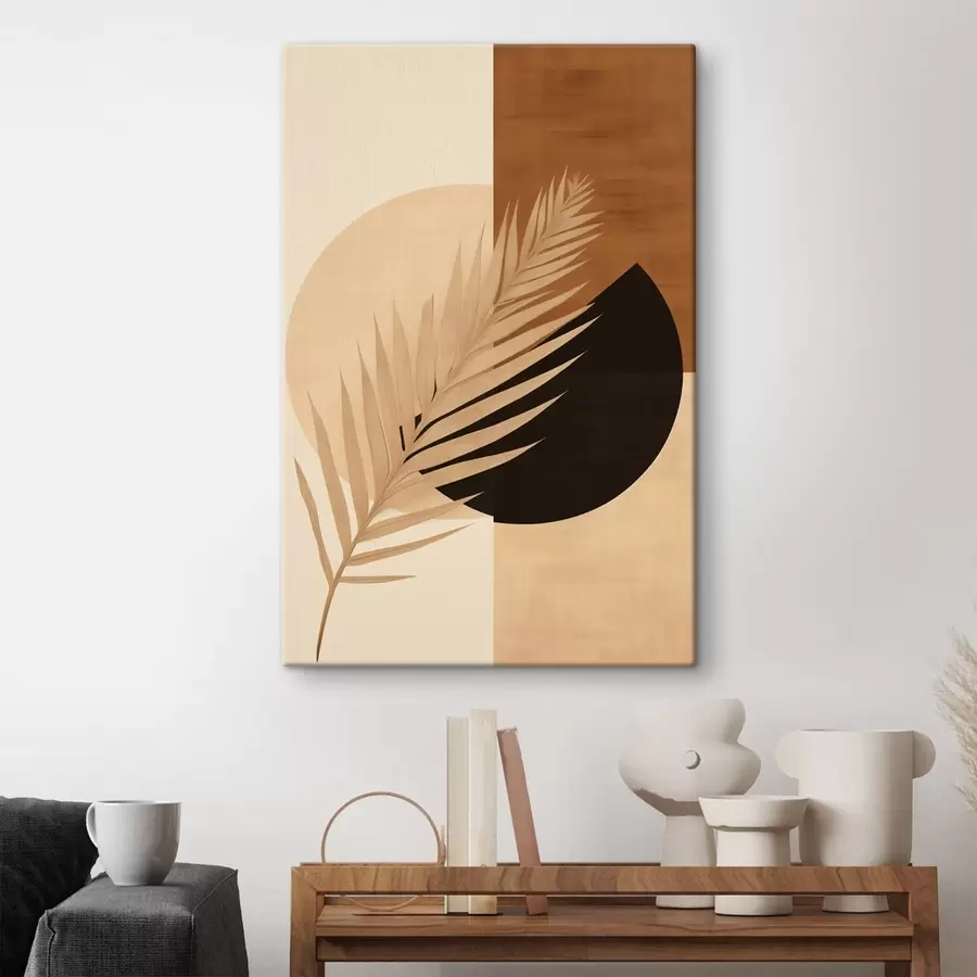 Paveikslėlis Palmių lapai ant terakotos ir kreminės geometrijos s46490