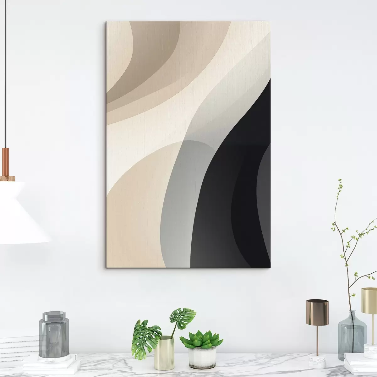 Paveikslėlis Organinės bangos formos šiltos smėlio ir anglies spalvos s46494