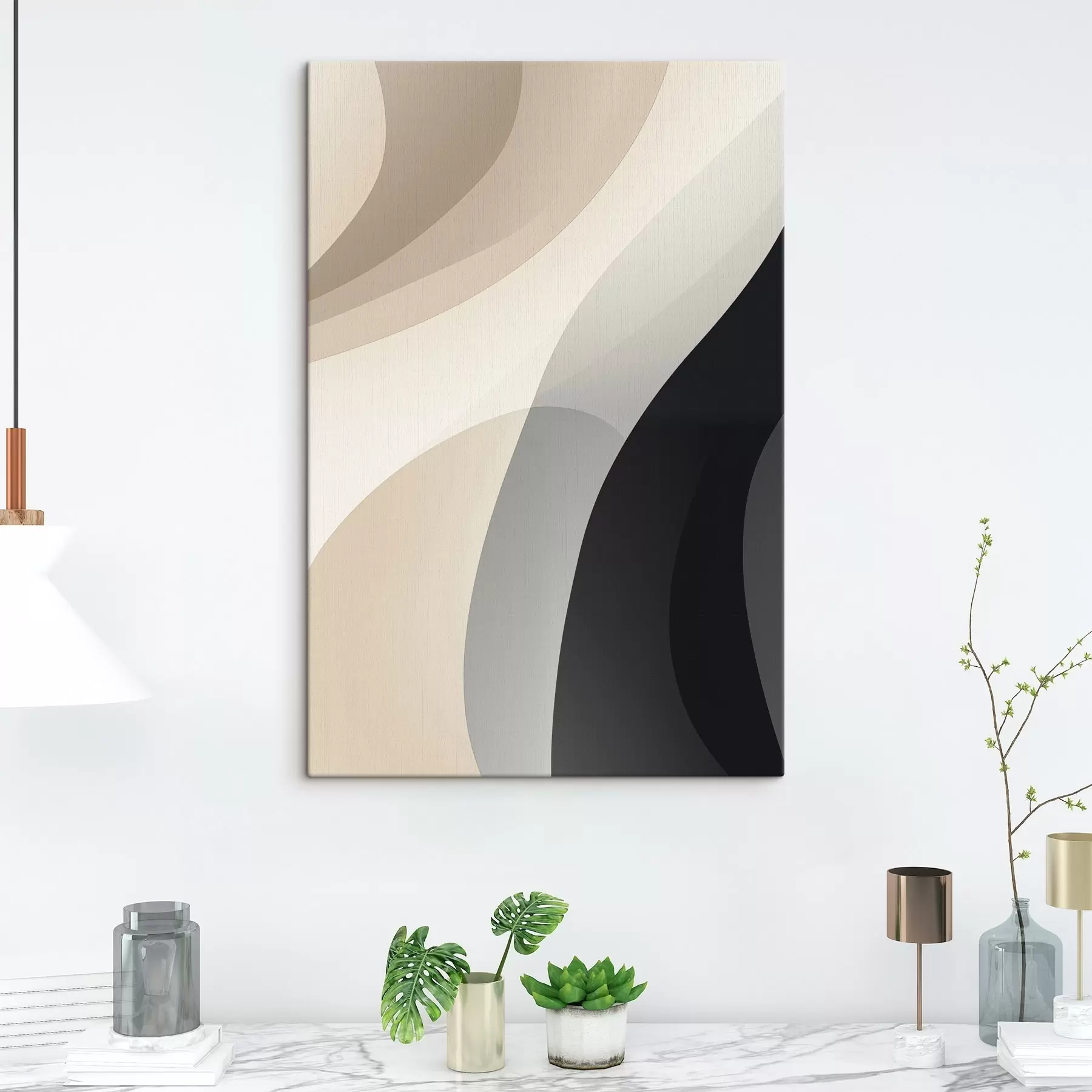 Paveikslėlis Organinės bangos formos šiltos smėlio ir anglies spalvos s46494