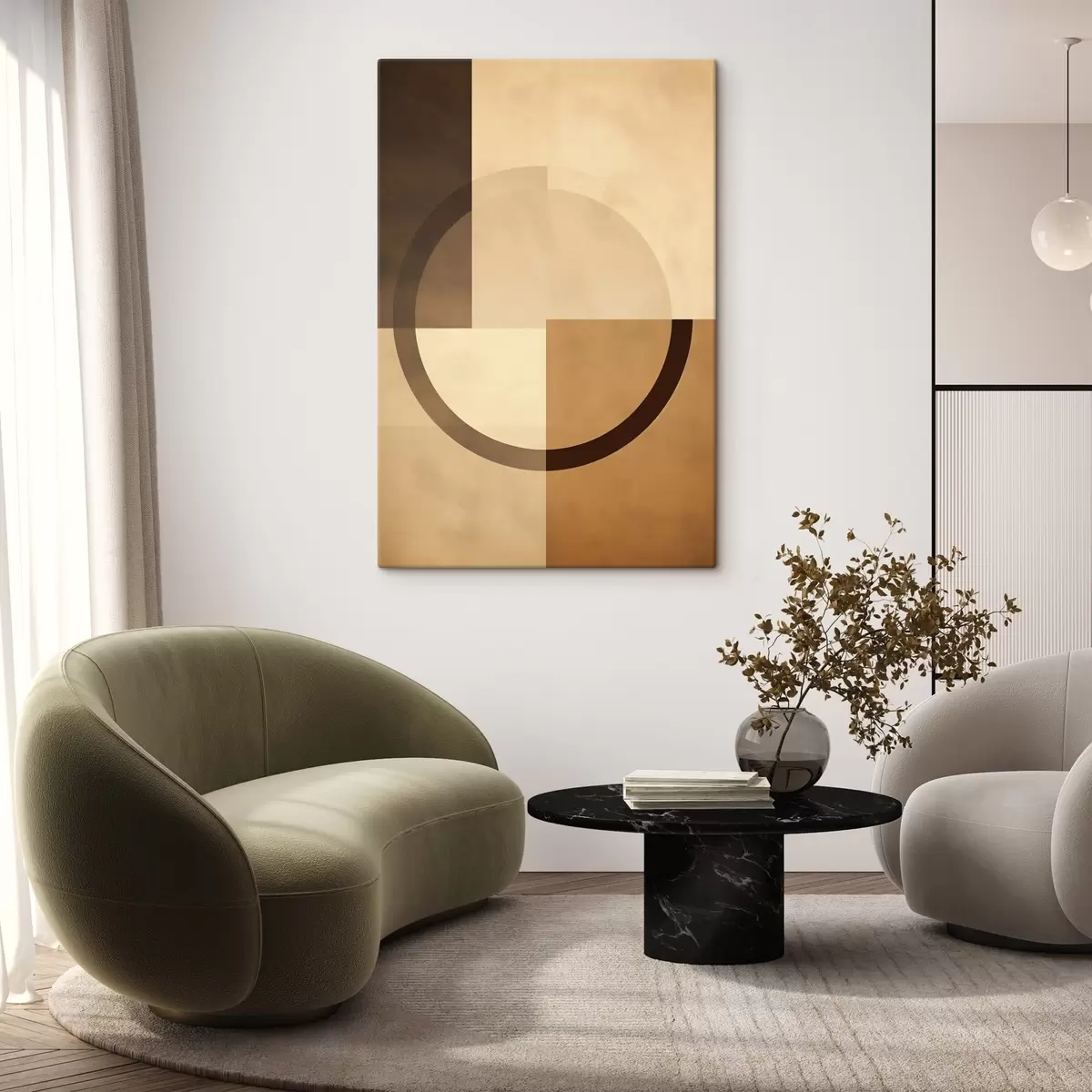 Paveikslėlis Neryškūs kvadratai su permatomu žiedu, šilta žemės spalvų paletė s46498