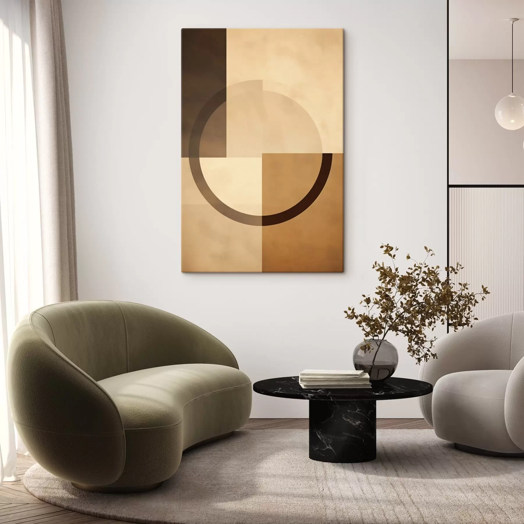 Paveikslėlis Neryškūs kvadratai su permatomu žiedu, šilta žemės spalvų paletė s46498