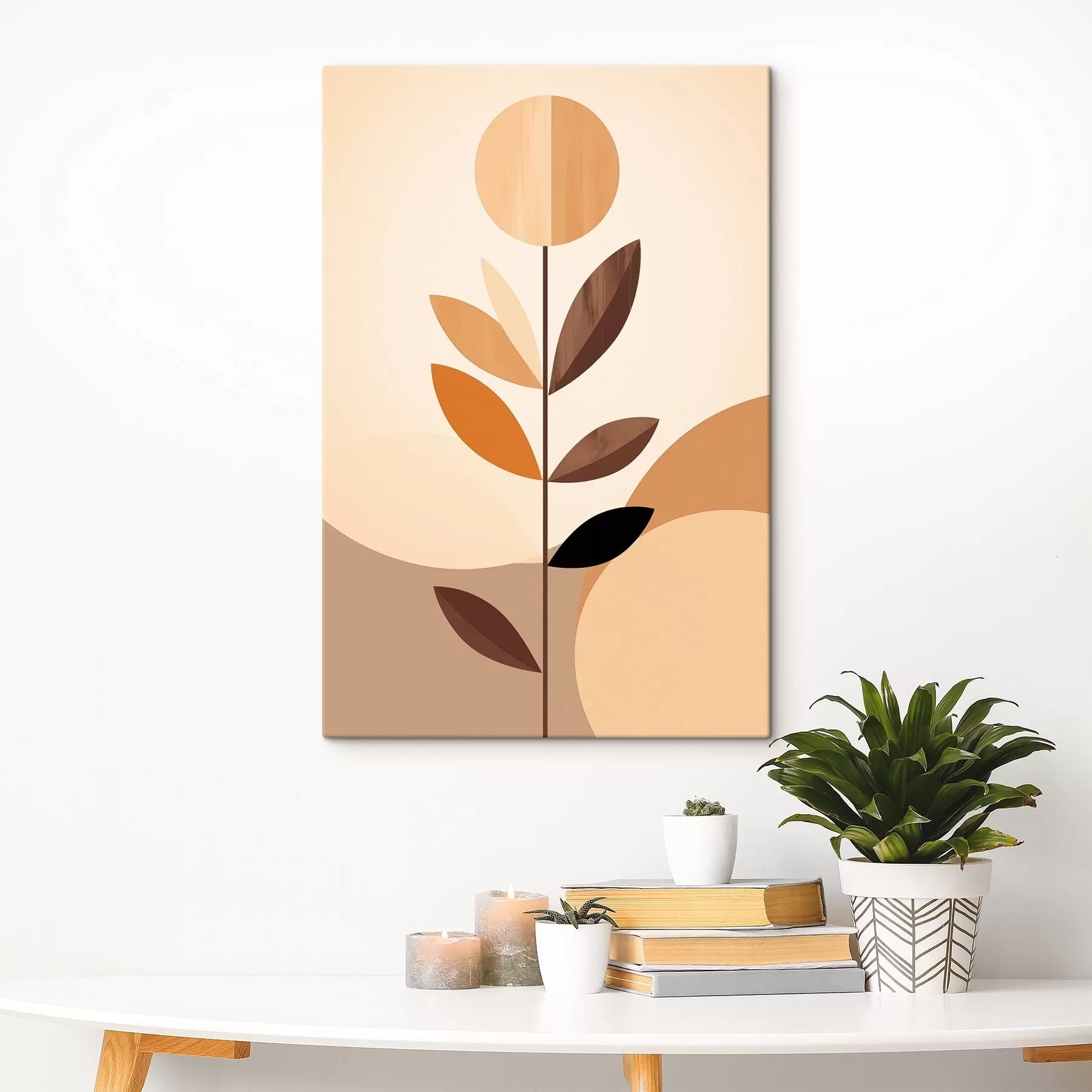 Paveikslėlis Stilizuota gėlė su geometriniais lapais šiltų atspalvių s46500