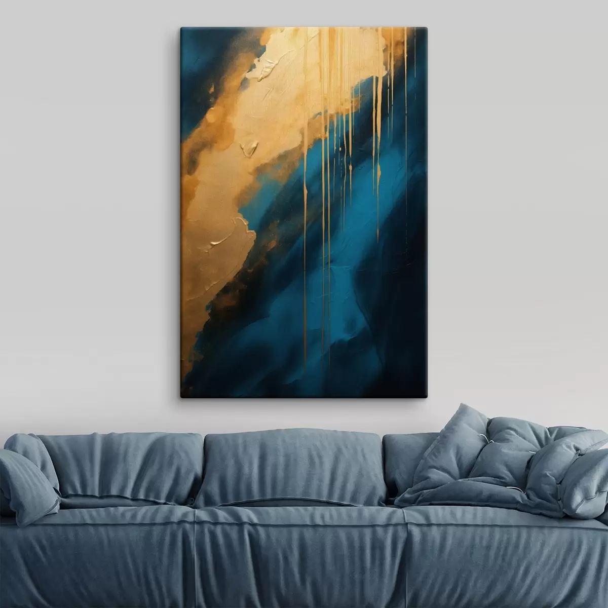 Paveikslėlis Žalios ir tamsiai mėlynos spalvos abstraktus piešinys su tekančiais šiltais akcentais s46509