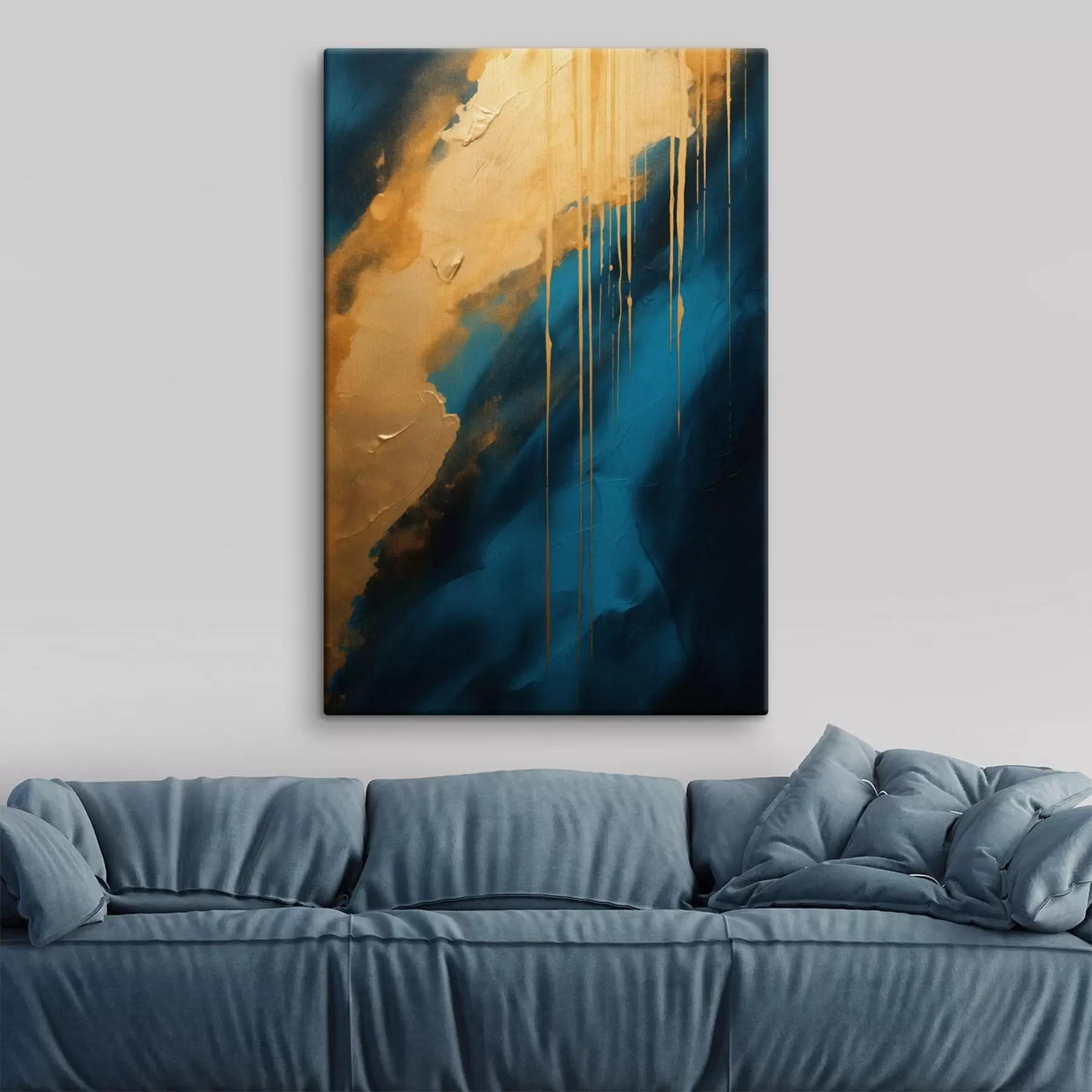 Paveikslėlis Žalios ir tamsiai mėlynos spalvos abstraktus piešinys su tekančiais šiltais akcentais s46509