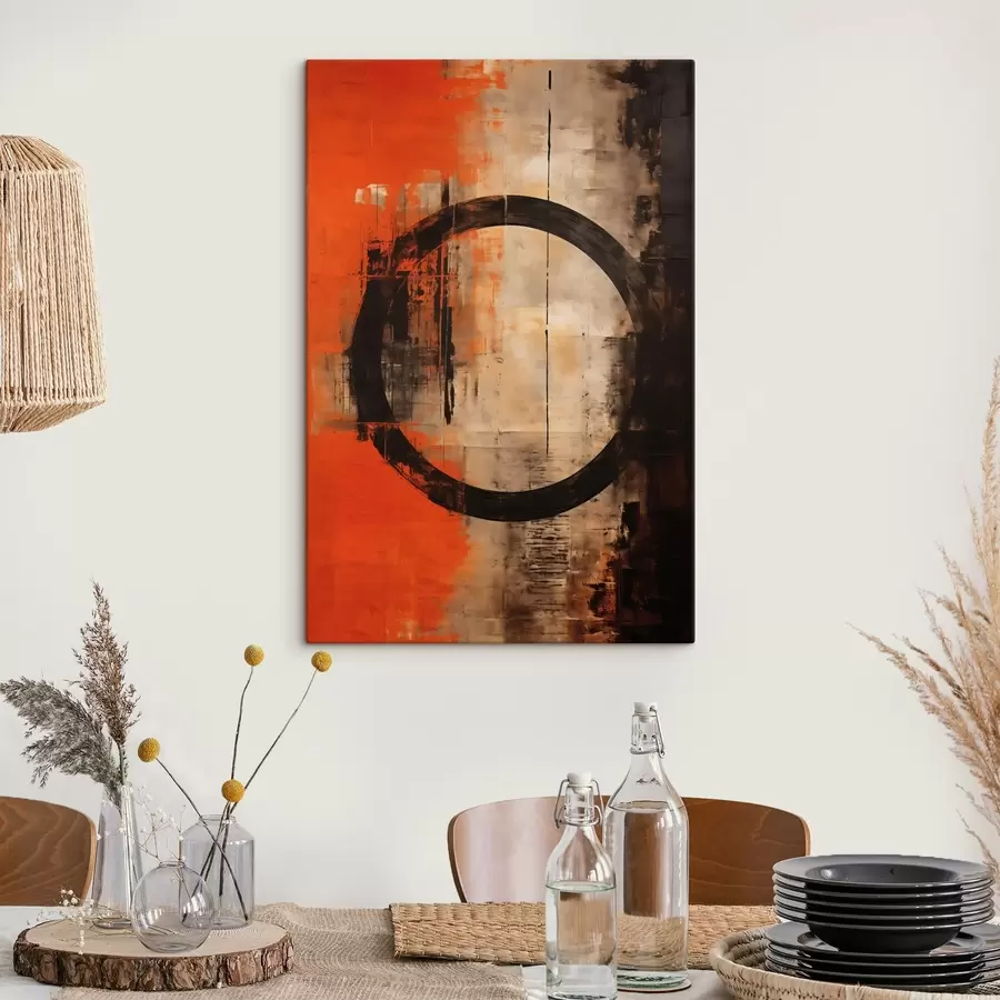 Paveikslėlis Abstraktus su dideliu juodu ratu ir šiltomis tekstūromis s46528