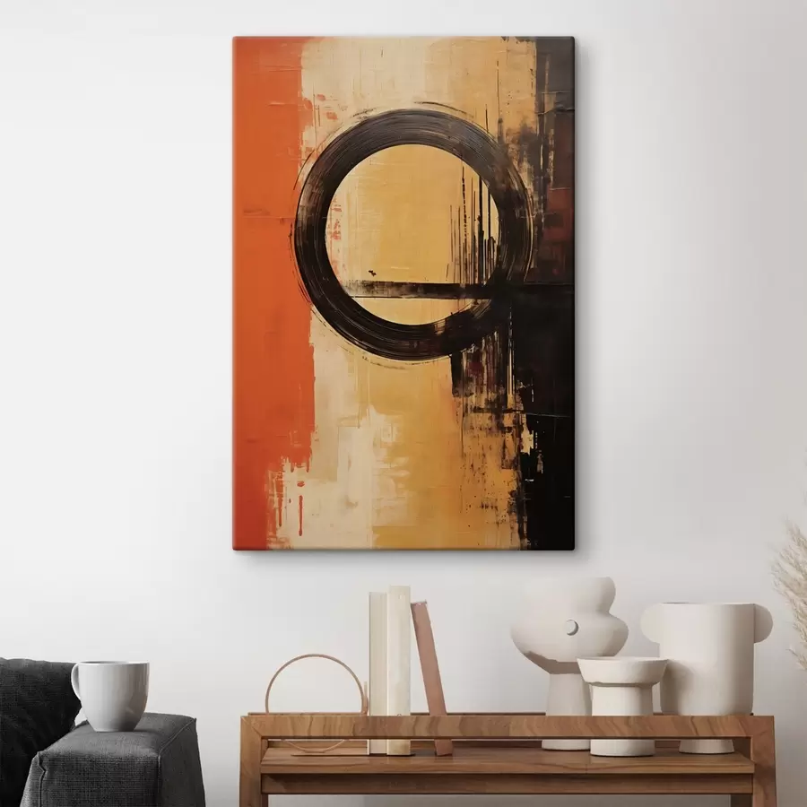 Paveikslėlis Abstraktus piešinys su juodu žiedu ant terakotos smėlio fono s46529