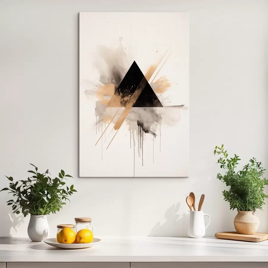 Paveikslėlis Geometrija: juodas trikampis su šviesiais purslais ir linijomis s46540