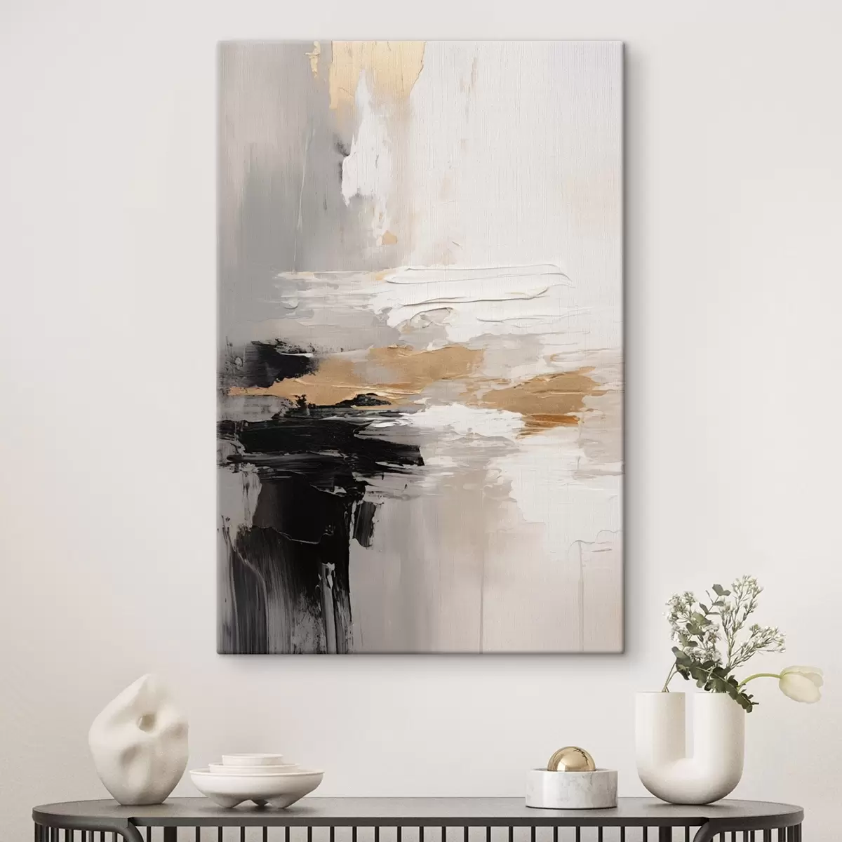 Paveikslėlis Nude atspalvių potėpiai su kontrastingu juodu ir ochros sluoksniu s46544