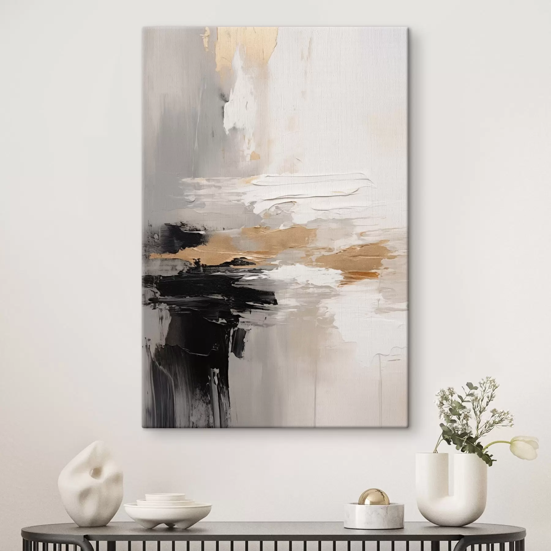 Paveikslėlis Nude atspalvių potėpiai su kontrastingu juodu ir ochros sluoksniu s46544