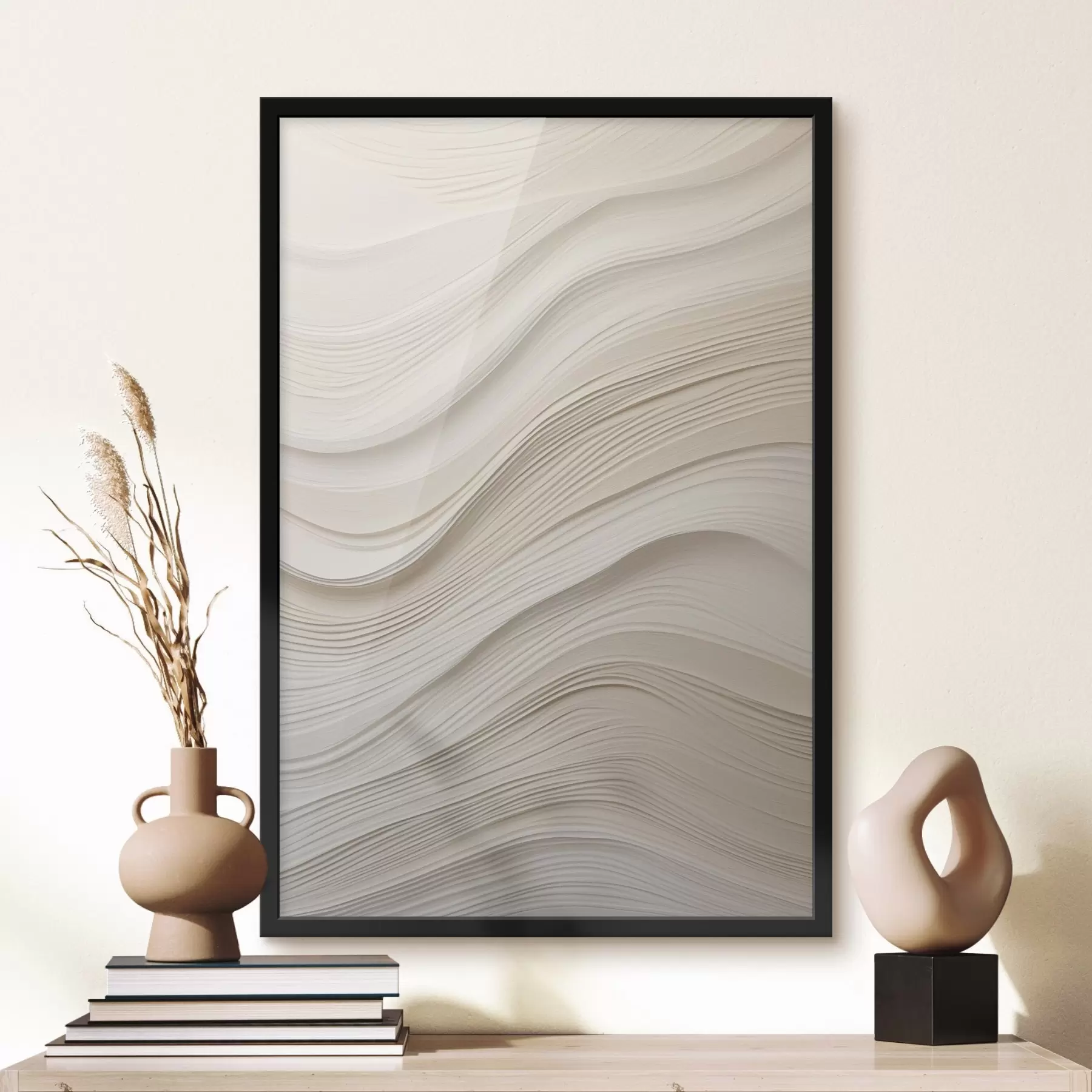 Fototapetai Sluoksniuotos smėlio atspalvio reljefinės bangos, minkšta tekstūra f46484