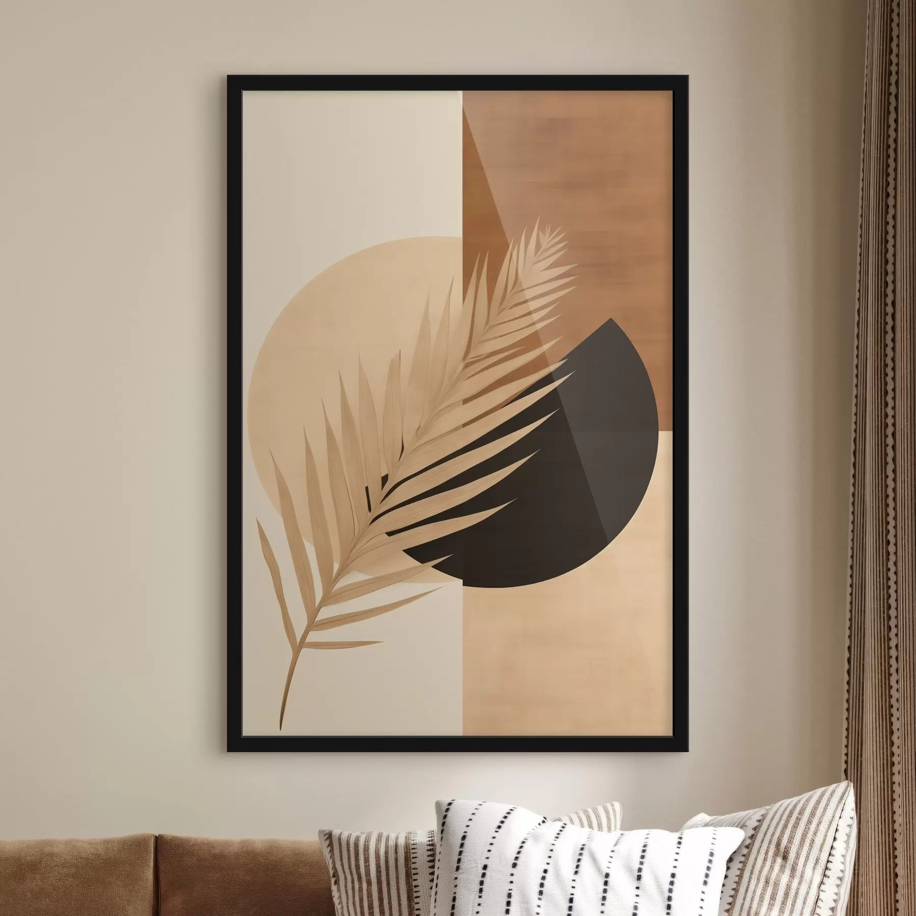 Fototapetai Palmių lapai ant terakotos ir kreminės geometrijos f46490