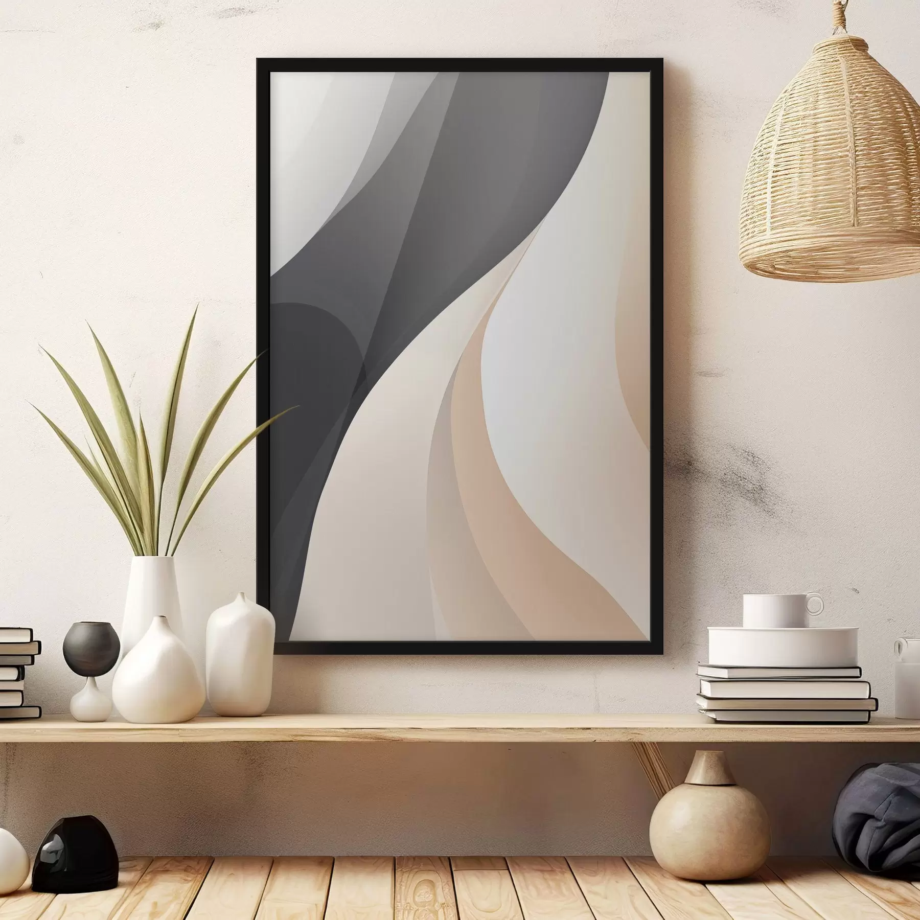 Fototapetai Elegantiškos persidengiančios kreivės anglies, dramblio kaulo ir smėlio spalvų f46493