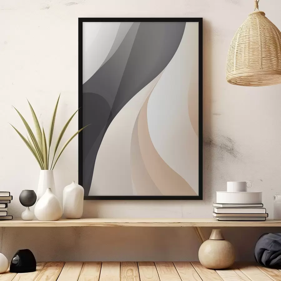 Fototapetai Elegantiškos persidengiančios kreivės anglies, dramblio kaulo ir smėlio spalvų f46493