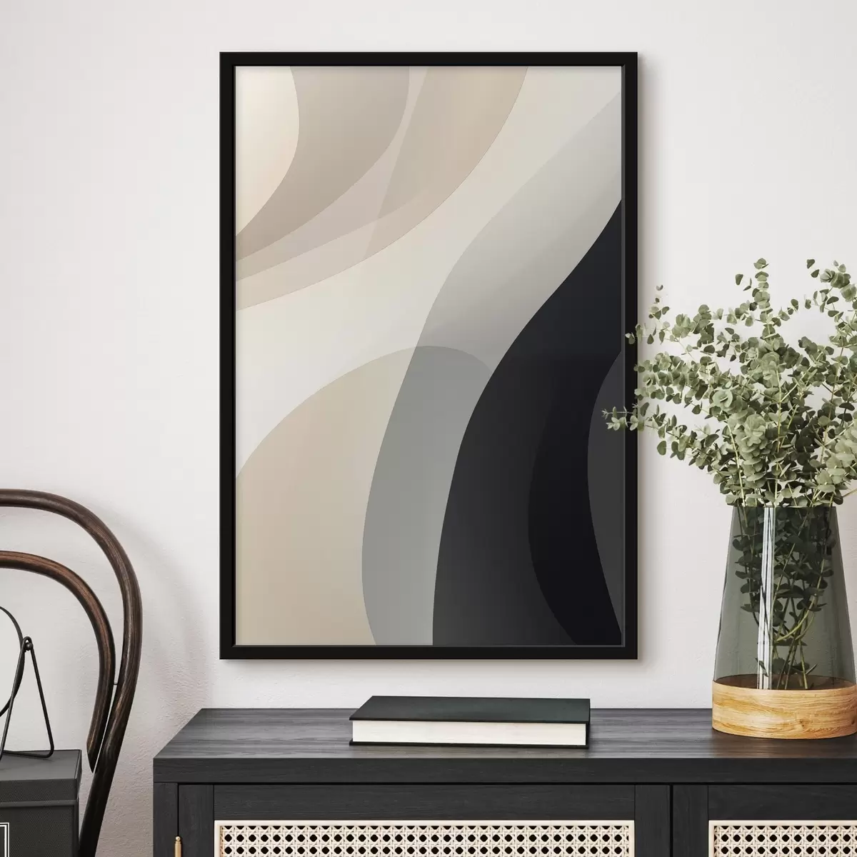 Plakatas Organinės bangos formos šiltos smėlio ir anglies spalvos f46494