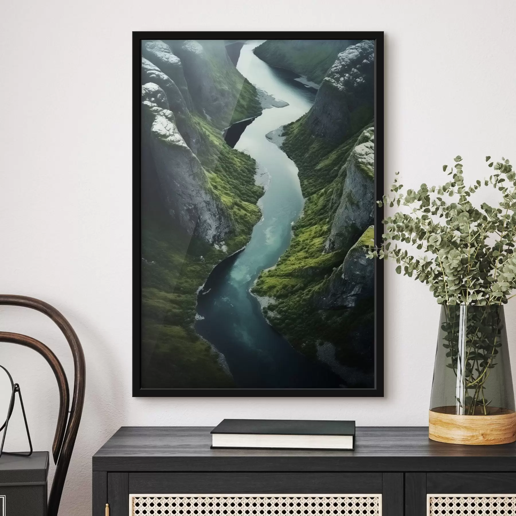 Fototapetai Tarp uolų vingiuojanti upė, vaizdas iš paukščio skrydžio f46521