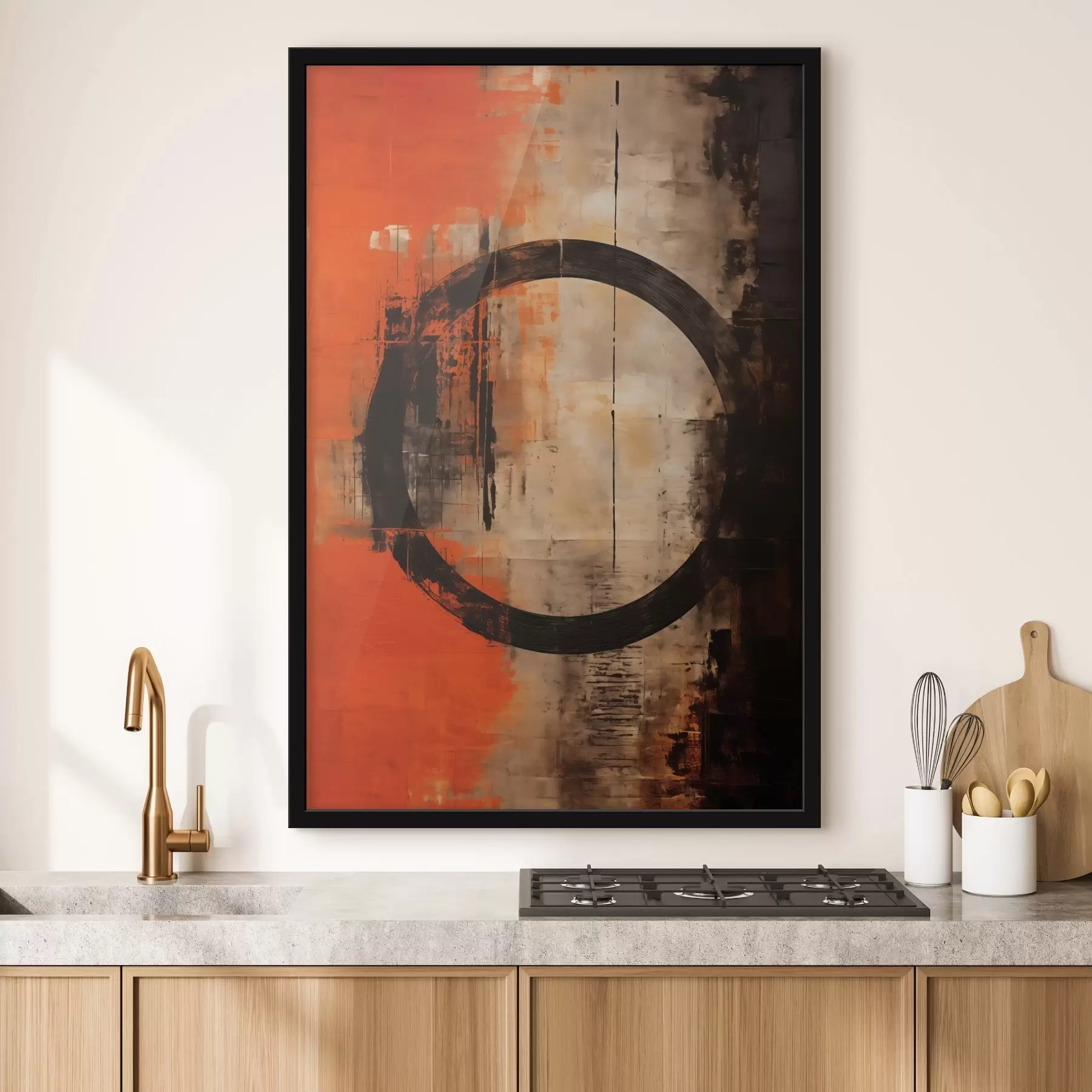 Fototapetai Abstraktus su dideliu juodu ratu ir šiltomis tekstūromis f46528