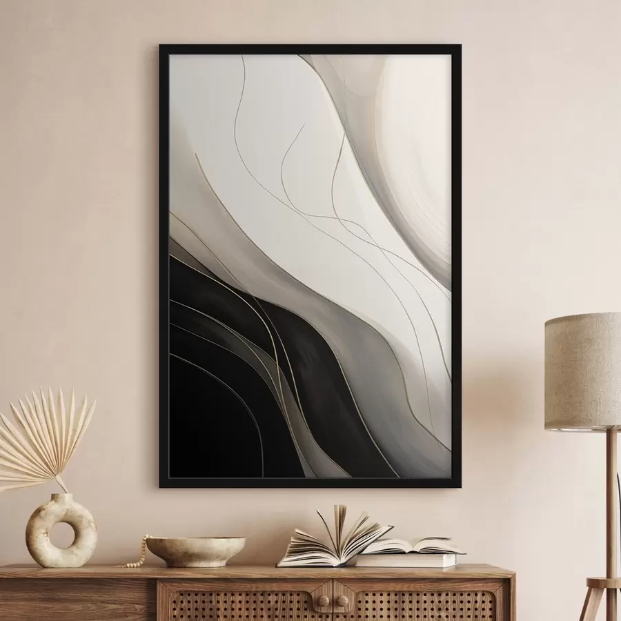 Fototapetai Juodos ir smėlio spalvos bangos su plonomis ochros spalvos linijomis f46541