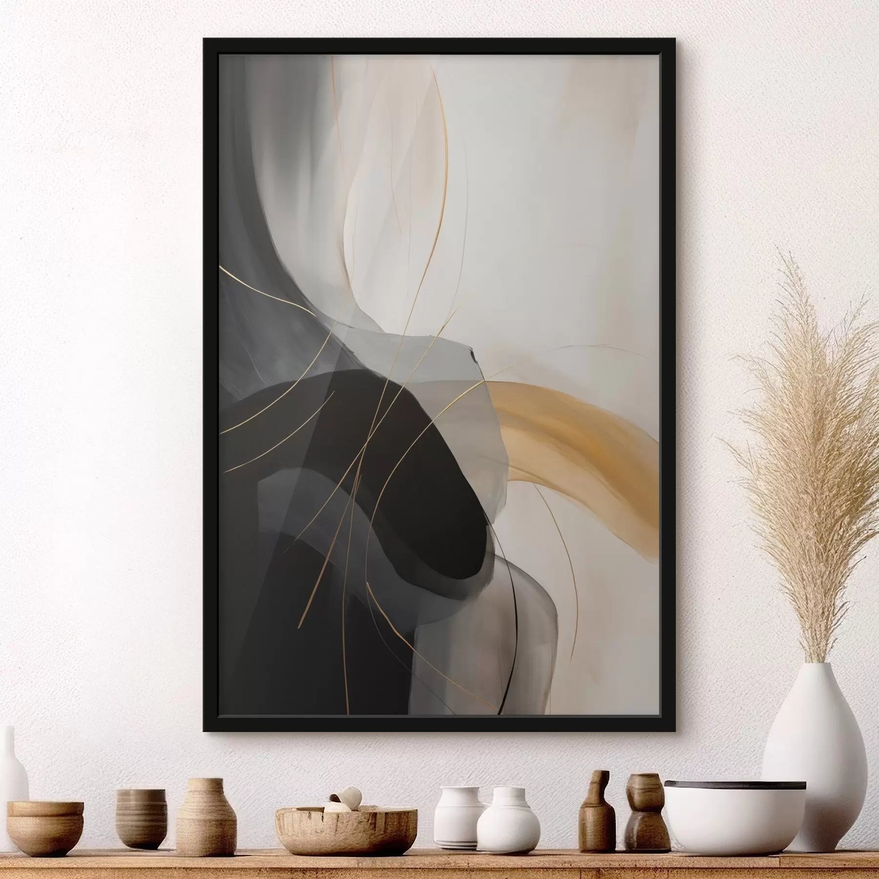 Fototapetai Minkštos juodos ir smėlio spalvos linijos su šiltu akcentu f46542