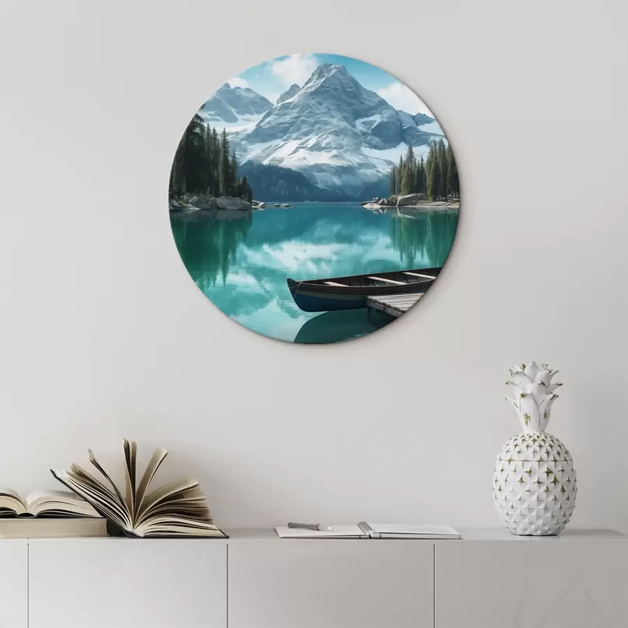 Paveikslėlis Alpių ežeras su kanoja ir snieguotomis viršūnėmis r46481