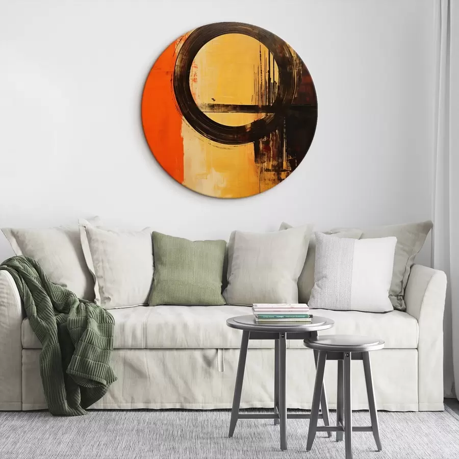 Paveikslėlis Abstraktus piešinys su juodu žiedu ant terakotos smėlio fono r46529